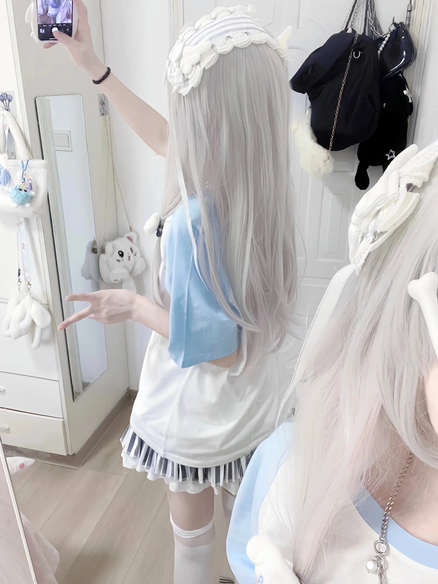 Girls Tees Popular Japanese Harajuku Cute Summer 2024 New Bule Subculture Short-sleeved T-shirt Pulovers Women Short Tops