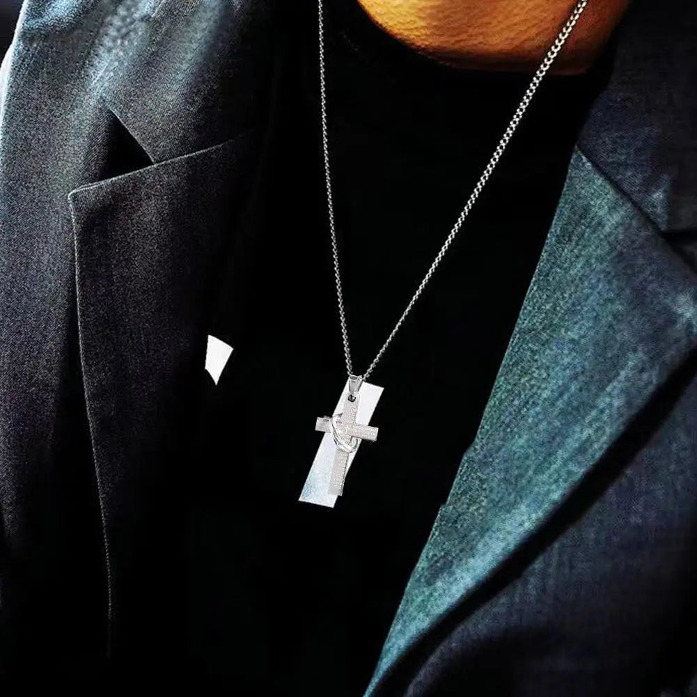 クロスネックレス バイブルペンダントチェーンネックレス メンズ ボーイズ スチール バイブルクロスペンダントチェーンネックレス