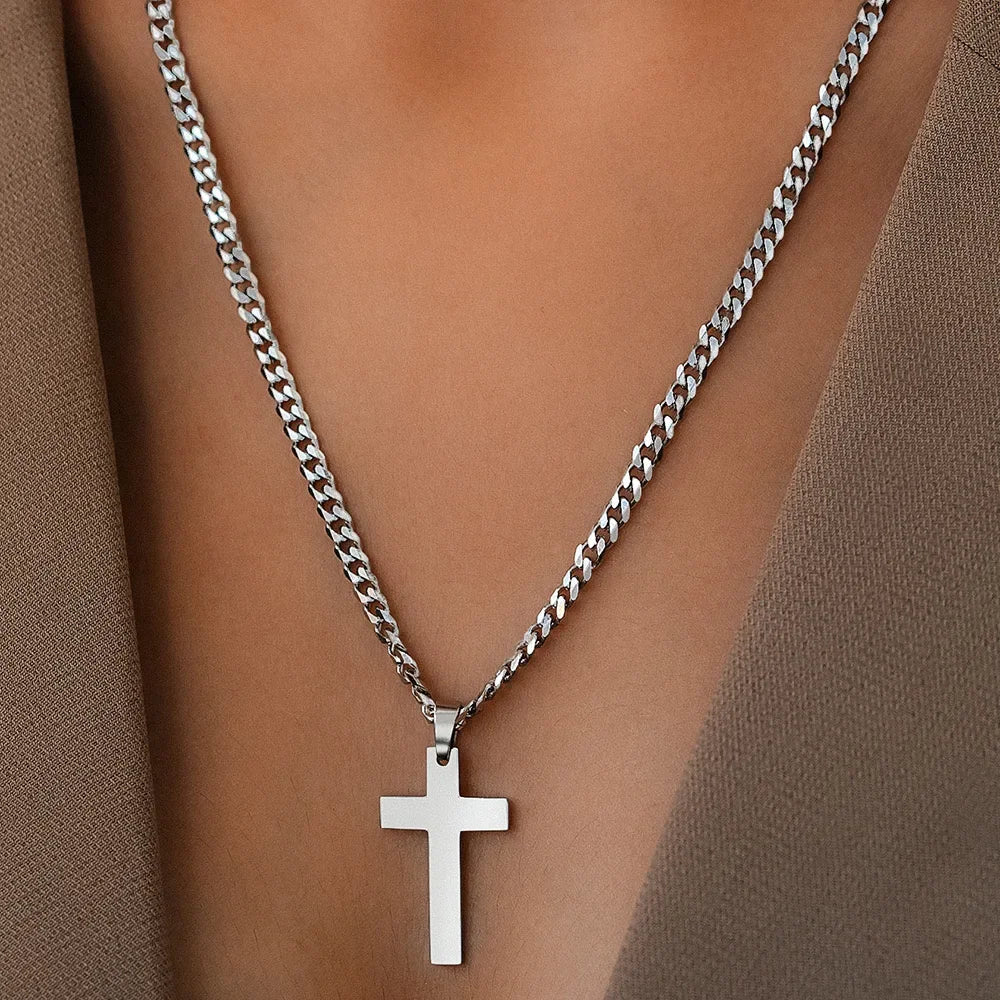 925スターリングシルバークロスネックレス メンズ レディース 5mm ステンレススチール 耐久性のあるキューバ十字架ペンダントネックレス ジュエリー