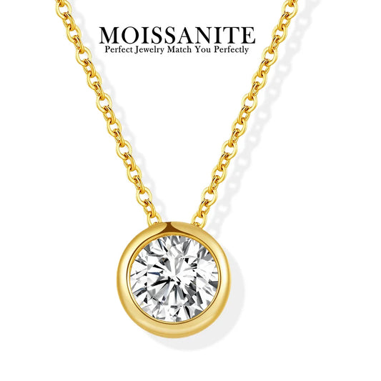 1 Carat Moissanite Necklace Necklace Woman Round Pendant 925 Sterling Silver 18K Gold Plated GRA Certificate