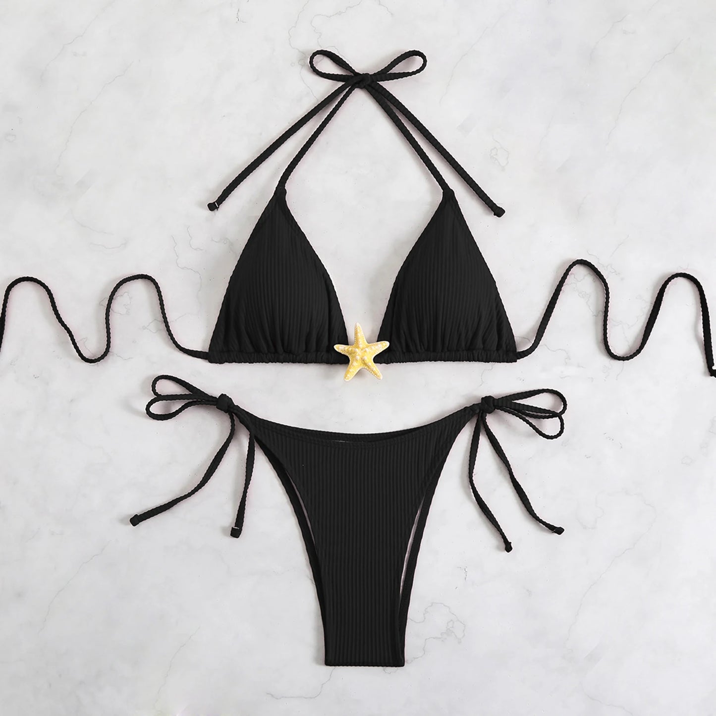 Yiiciovy New Women Push Up Swimwear 2 Piece Bikini Set Starfish Sexy Halter Bandage Beachwear Bathing Suits for Beach Pool