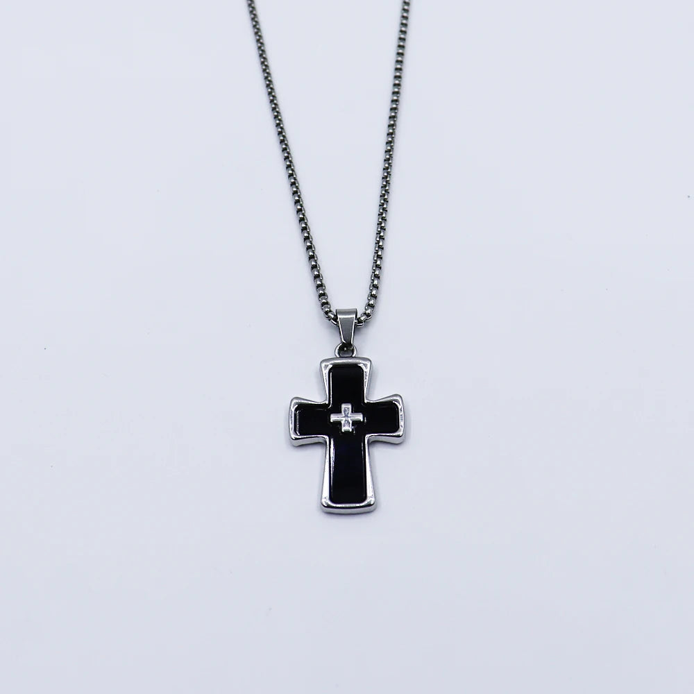 1 Piece Cross Pendant Necklace Men Tide Titanium Steel Niche Design Hip Hop Style Sweater Chain Women Holiday Gift