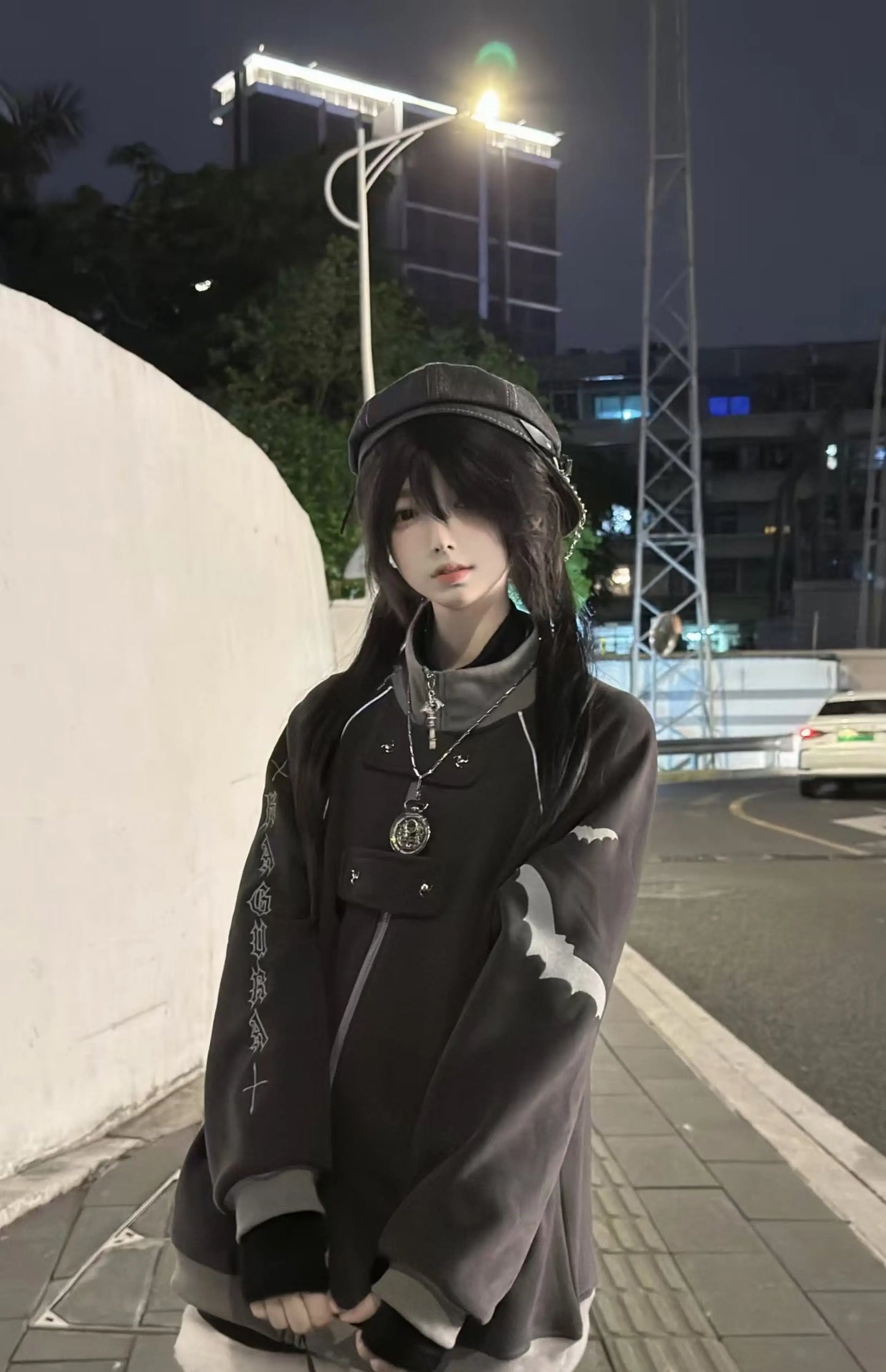 ファッションベルベットスタンドカラーサブカルチャー猫耳フード付きスウェットシャツジャケットオリジナルゴシック長袖ゆったり暖かいエレガントコート