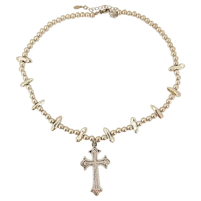 ヨーロッパとアメリカのエイリアンパールクロスネックレス、男女兼用、ヒップホップ、ニッチデザイン、鎖骨チェーン、多用途アクセサリー