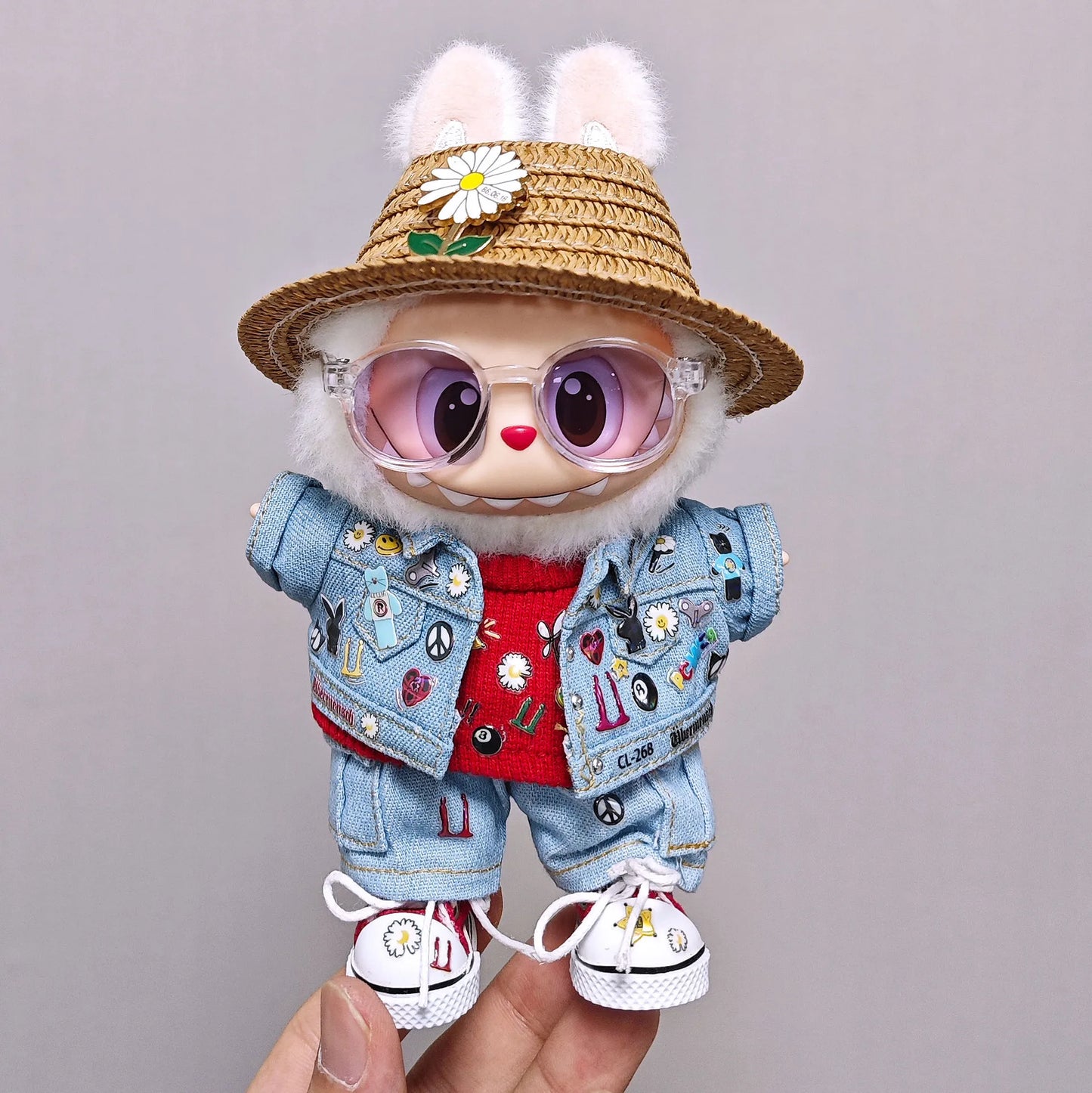 High-quality for Labubu Kids' Clothing 15cm - 17cm Western Denim Clothing and Shoes Set Labubu Universal Clothing