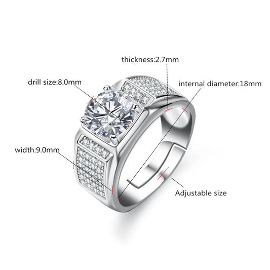Bague Ringen Real Moissanite Ring For Men Sterling Silver 2 Carat Round Brilliant Diamonds Engagement Ring Male Wedding Jewelry