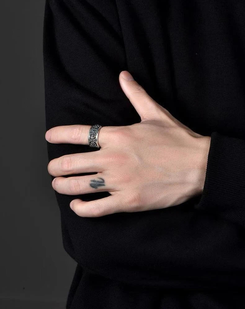 2025 レトロ クロス トレンディ リング メンズ ヒップホップ パンクスタイル 個性的 ハイエンド オープンマウス フードリング ジュエリー 父の日ギフト