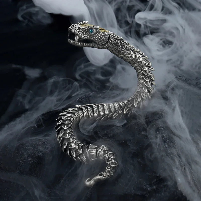 ユニークな職人技が光る925シルバーの高級メンズブレスレット。オリジナルデザイン。高品質ヒップホップスタイルのスネークバングルジュエリー。