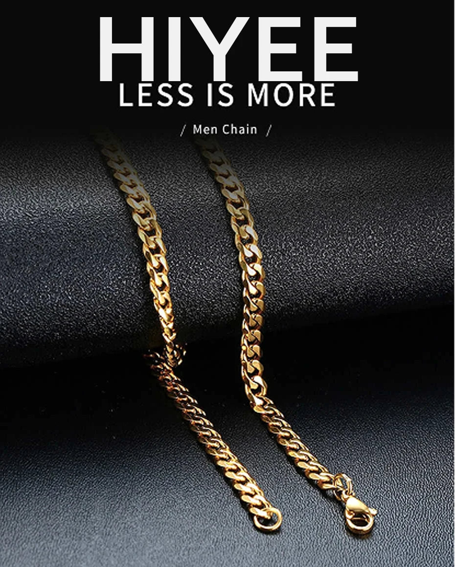 HIYEE クラシック キューバチェーンネックレス 気質 レトロ トレンド パーティーウェア お守り ステンレススチール 色褪せないアクセサリー