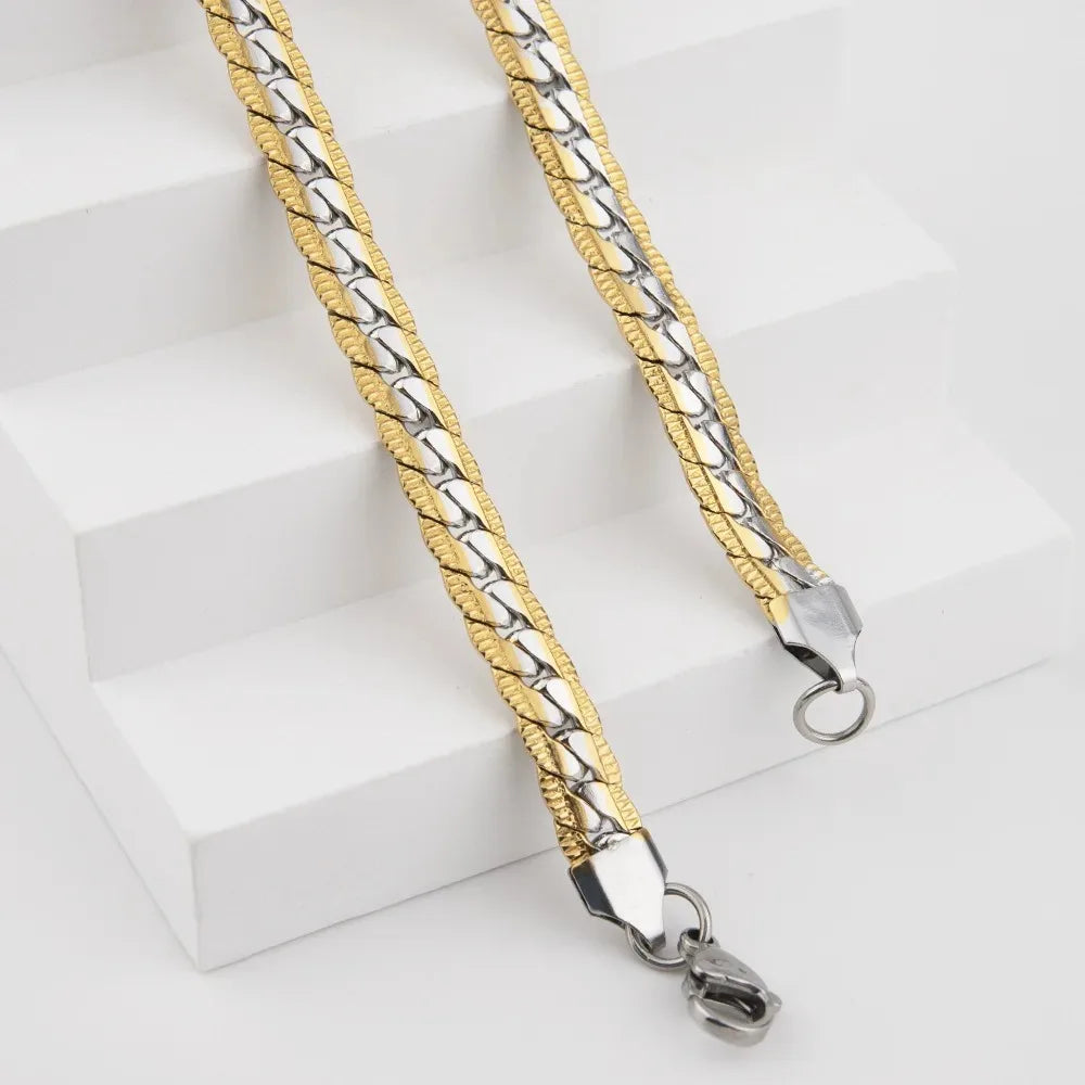 男性用高光沢キューバチェーンネックレス、7mmステンレススチールフラットキューバチェーンカラー、50/55/60cm男性用チェーン