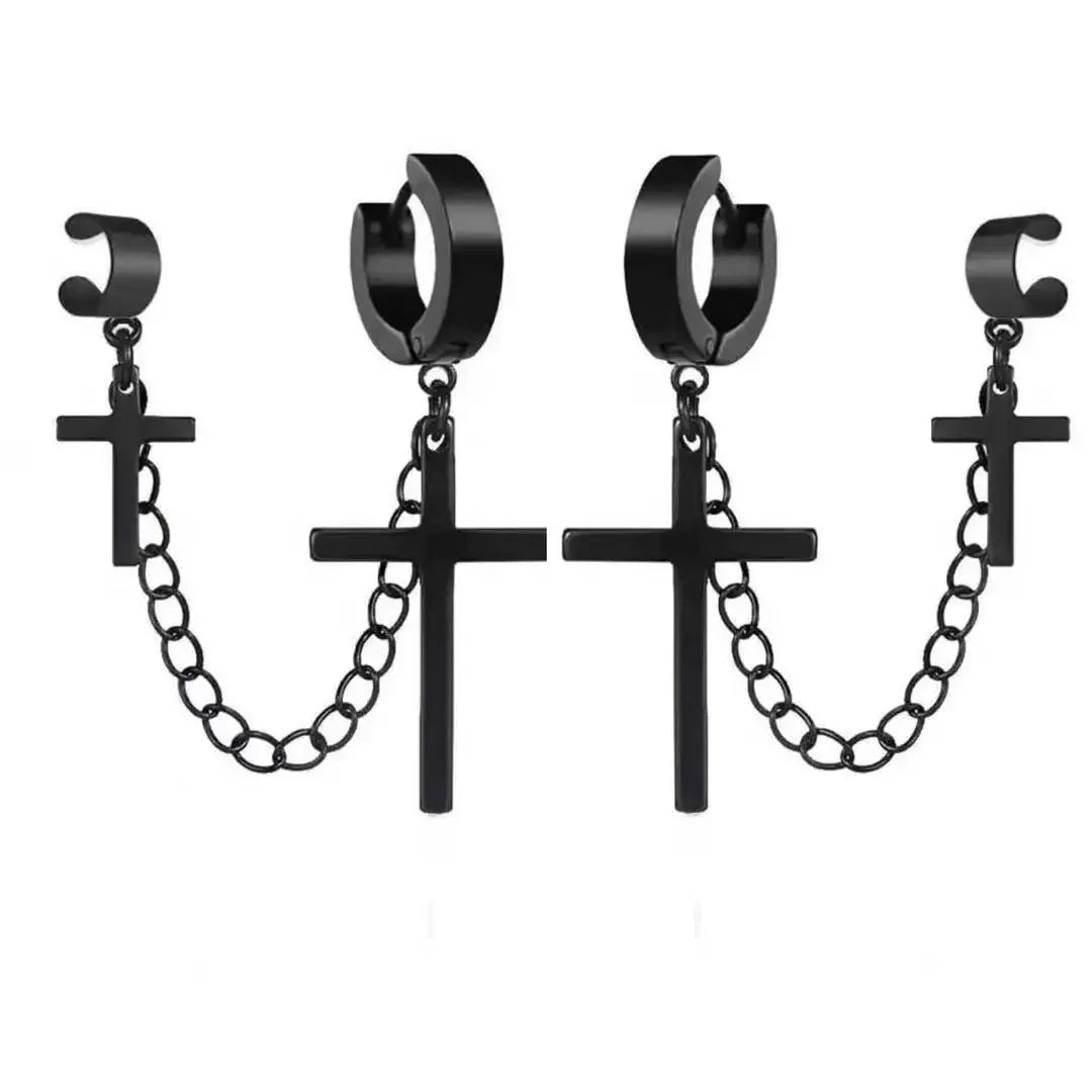 ゴススタイル ジルコン クリスタル クロス ドロップ ダングル イヤリング レディース メンズ ラグジュアリー ゴールド シルバーカラー フープイヤリング ファッション パンク ジュエリー