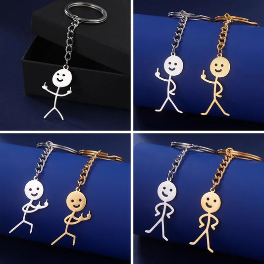 Teamer Funny Middle Finger Stickman Keychain 2025 Cute Trend School Bag Car Key Pendant Couple New Trinket Gift Keyring
