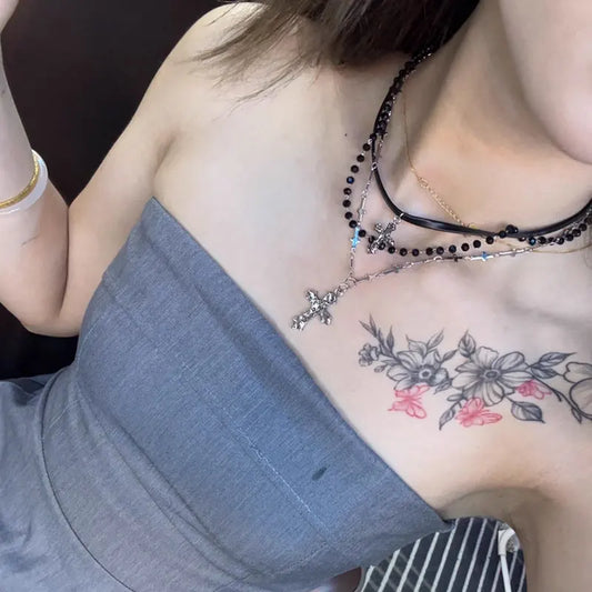 パンククロスチェーンダブルレイヤーネックレス メンズ レディース Y2K ファッショントレンド ロック パーティー グランジ EMO アクセサリー