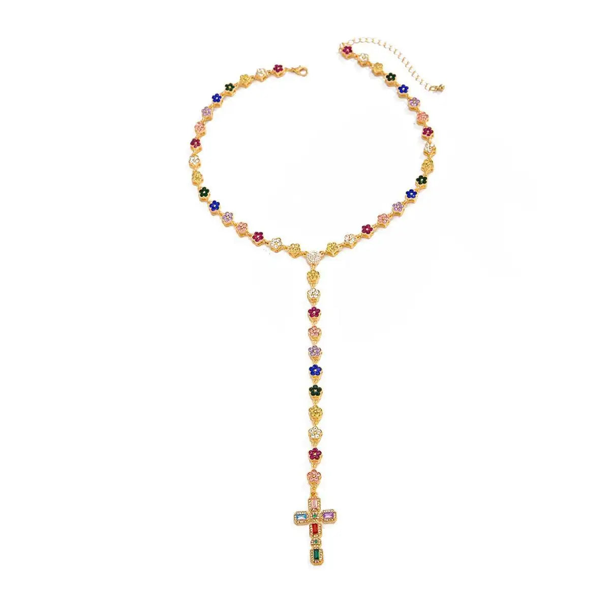 高級カラフルラインストーン イエス・キリスト 十字架ペンダントネックレス Y2K ヒップホップスタイル ユニセックス カップルチョーカー ファッションジュエリー メンズ