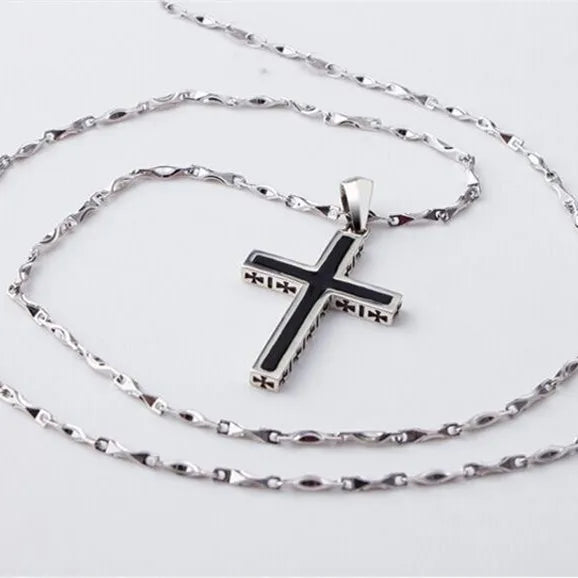 トレンディなブラッククロスペンダントネックレス、メンズチョーカーアクセサリー、ファッション男性用シルバー925ネックレス、ジュエリー、チョーカー、レディース用ビジュー