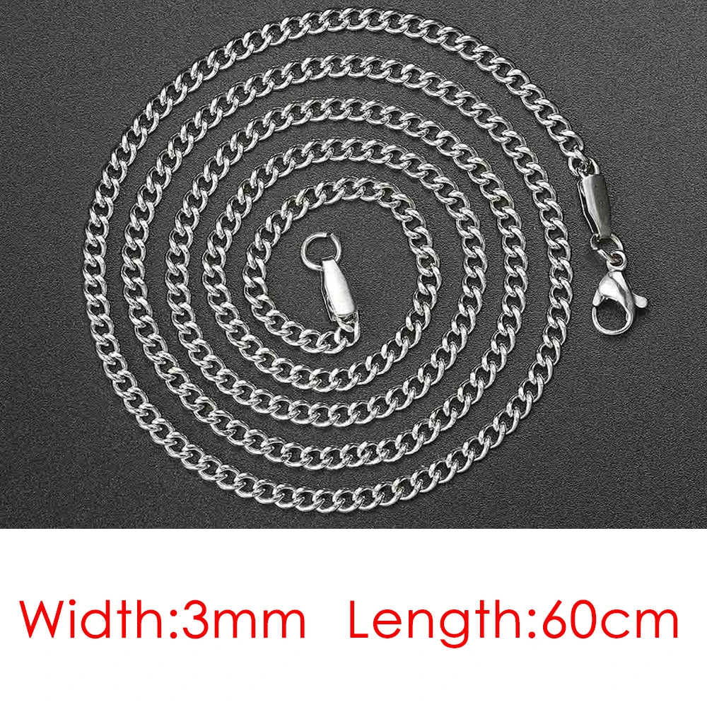 メンズ キューバンチェーンネックレス 3/5mm 60cm ステンレススチール ミニマリスト シルバーカラー ファッション ヒップホップ ジュエリー トレンド アクセサリー ギフト