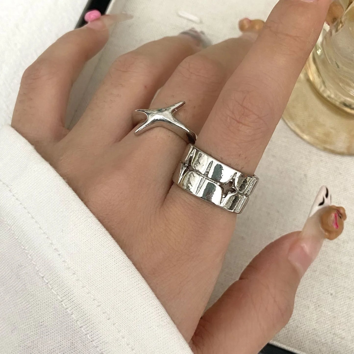 ファッションレトロシルバーカラークロススターリングレディースメンズパンクゴシックカップルリングフェスティバルパーティージュエリーデイリーアクセサリー新品