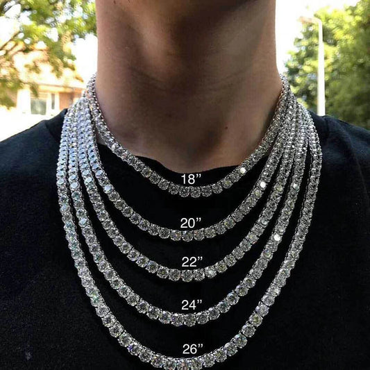 Smyoue 4/5mm Full Moissanite Necklace for Men Women Sparkling Lab Diamond Necklace Tennis Chain 925 Sterling Silver Fine Jewelry