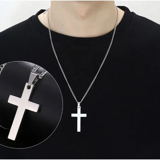クールな男性と女性のためのリンクチェーンチャーム付きクロスペンダントネックレスのファッションステンレススチールヴィンテージデザインブラックペンダント