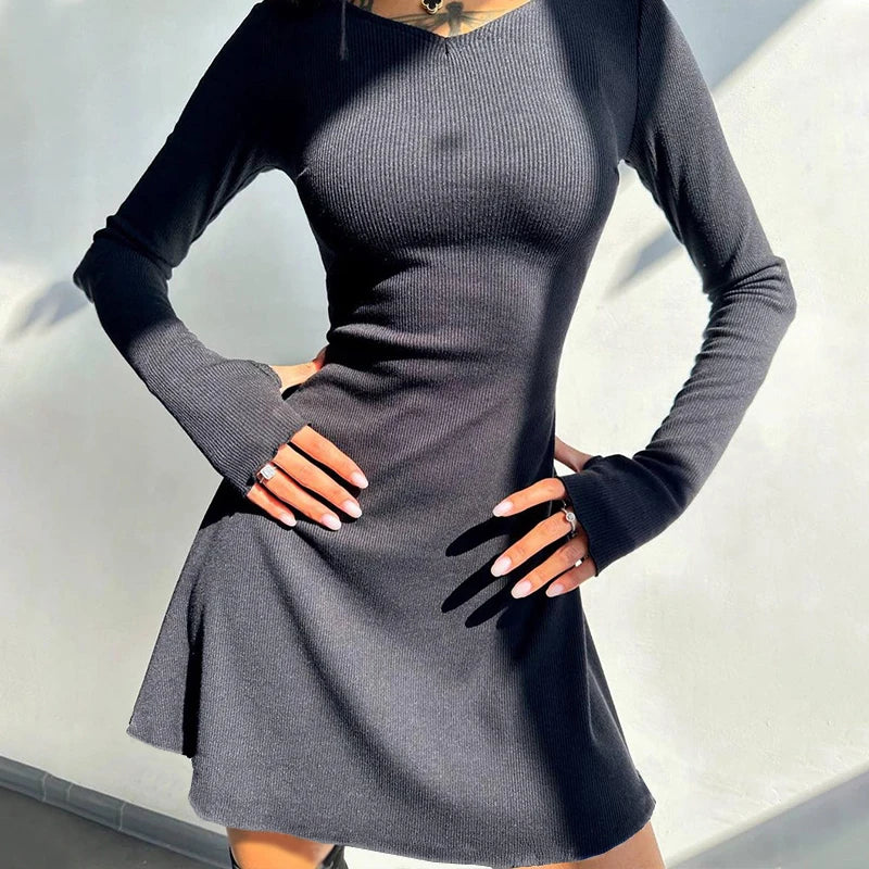Women's Sexy Club Long Sleeve Mini Bodycon Dress Knitting Elegant Dress Suitable For Nightclub Family Party Vacation Leisure