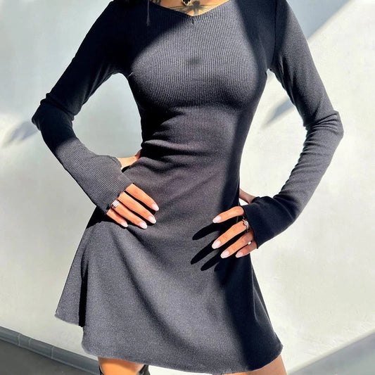 Women's Sexy Club Long Sleeve Mini Bodycon Dress Knitting Elegant Dress Suitable For Nightclub Family Party Vacation Leisure