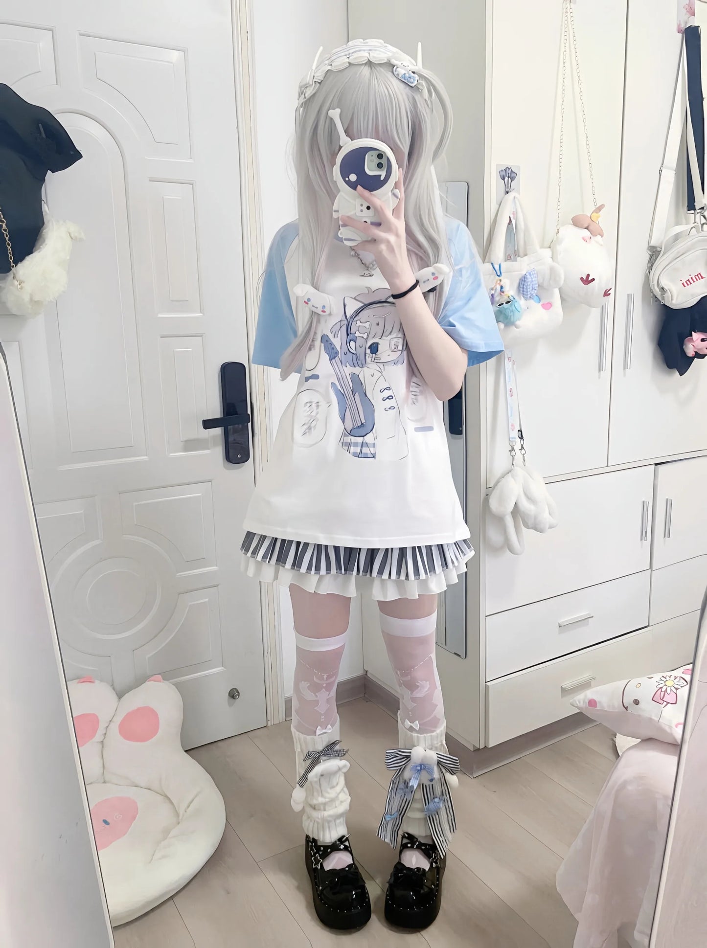 Girls Tees Popular Japanese Harajuku Cute Summer 2024 New Bule Subculture Short-sleeved T-shirt Pulovers Women Short Tops