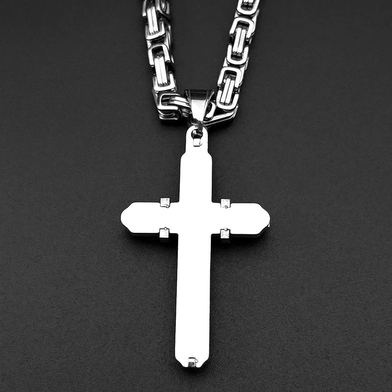 イエス・キリストの十字架 男性用十字架 ヒップホップネックレス ステンレススチール 金メッキ クリスチャンパンク ビザンチンチェーン ジュエリー ギフト