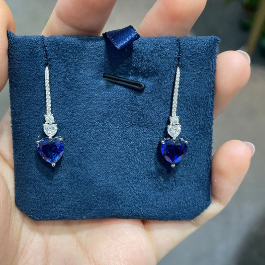 Full Moissanite D Color Diamond Stud Blue Lab Grown Sapphire Women's Earrings 925 Silver 18K White Gold Moissanite for Women