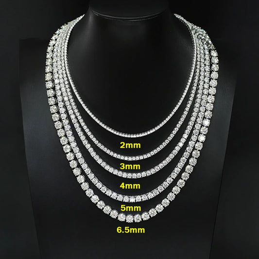 EWYA Real 2-5mm Full D Color Moissanite Tennis Neck Chain Necklace for Woman Man 925 Silver GRA Certified Party Bridal Necklaces