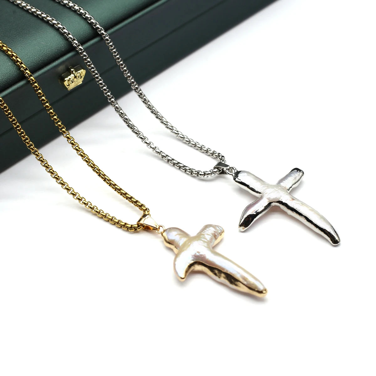 パールネックレス 天然淡水パール クロスシェイプネックレス レディース 女の子 誕生日 クリスマス ギフト チェーン 60cm