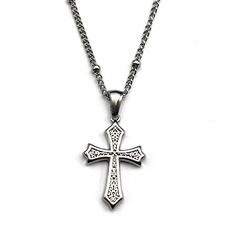 ヒップホップクロスネックチェーン レディース メンズ ステンレススチール スクロールパターン フラワー トレンディ パーティーウェア ペンダントネックレス ジュエリー ギフト