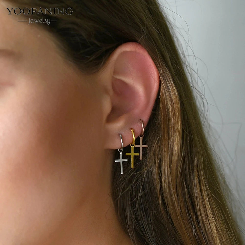 925スターリングシルバーイヤーニードルハイエンドミニマリストゴールドシルバーフープイヤリングクロスシェイプイヤリングメンズ/レディースジュエリーパティ
