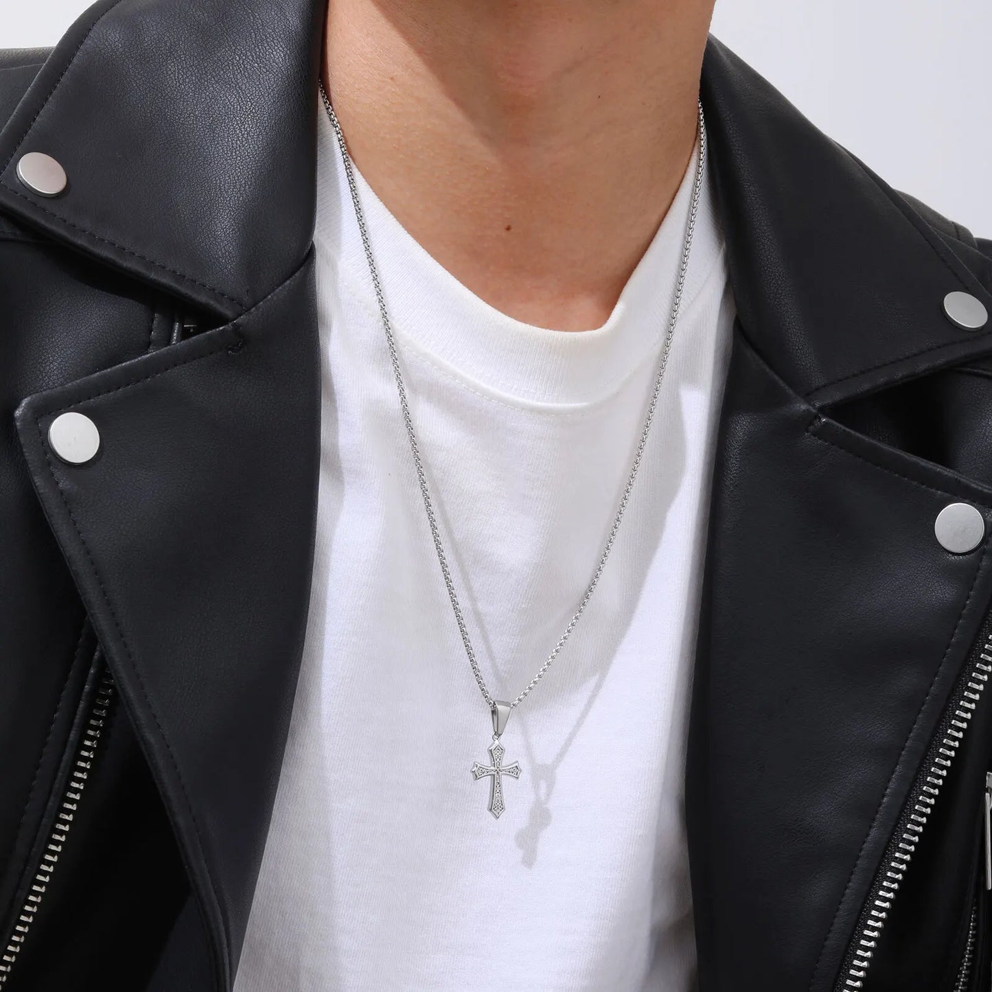 ヒップホップクロスネックレス メンズ レディース 50/55/60cm ステンレススチール シック クロスペンダント クリスチャン クラシックジュエリーギフト