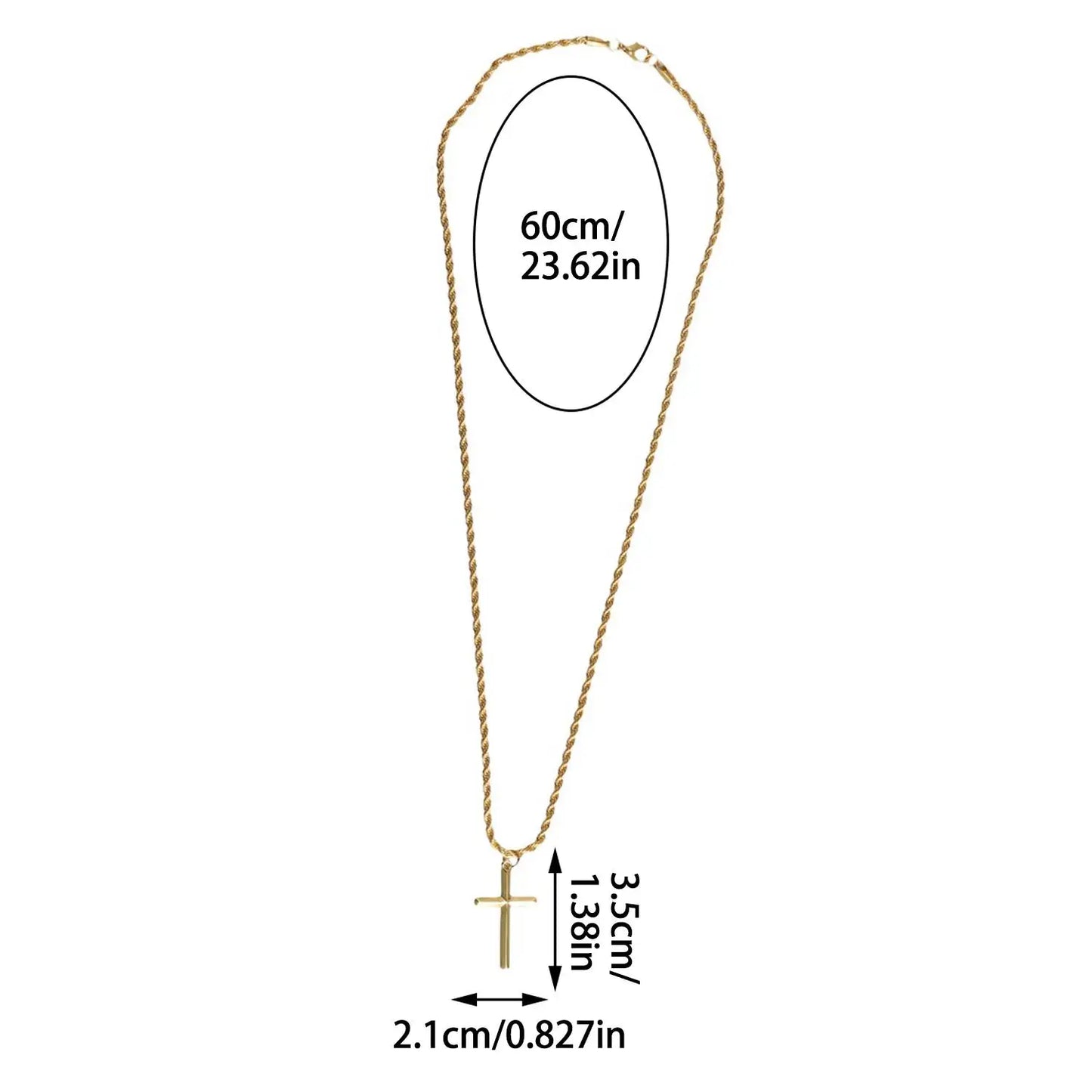 Stainless Steel Cross Pendant Necklace for Men Boys 18K Gold Plated Silver Simple Twisted Chain Fashionable Jewelry Beach Party