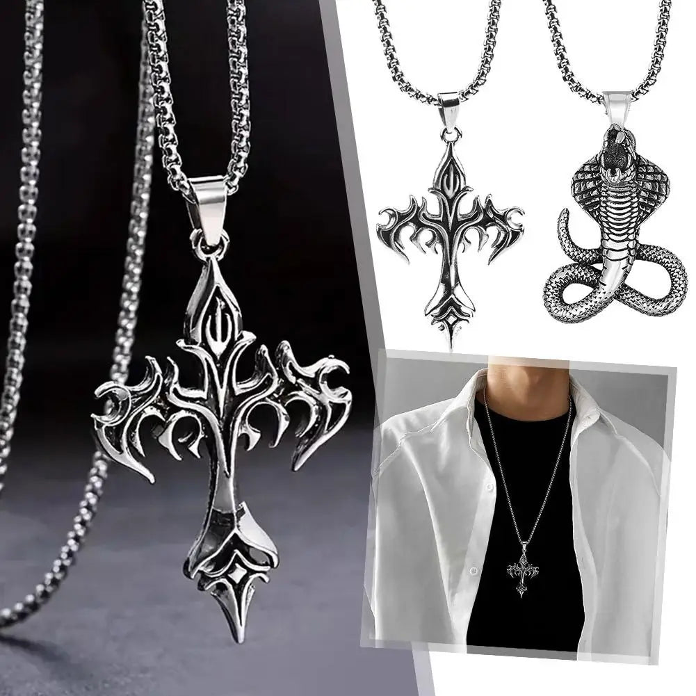 ヒップホップクロスペンダントネックレスユニークなデザインのスチールゴスネックレスファッションジュエリーギフト女性男性