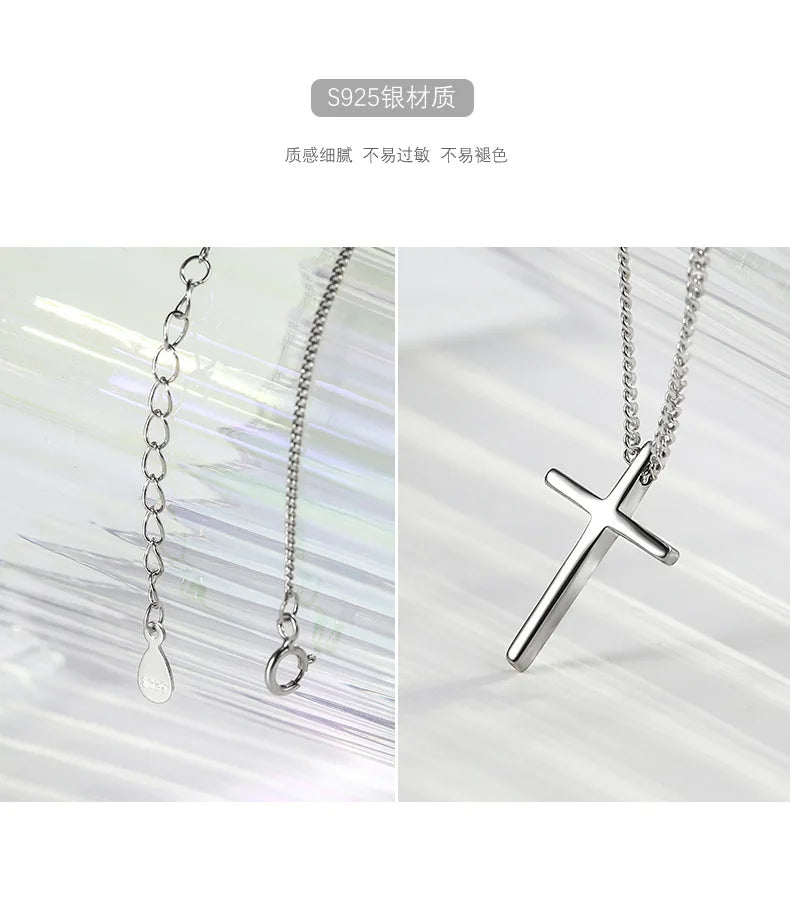 Trendy 925 Sterling Silver Cross Pendants Necklace For Women Vintage Gothic Cross Necklace Chain Jewelry Gift