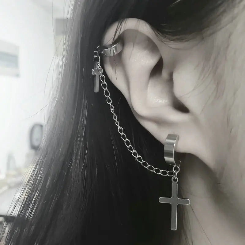 2個 メンズ レディース パンク ゴシック クロス イヤリング 誇張されたクラシック メタル クリスチャン チェーン ドロップ ダングル イヤリング ストリート ヒップホップ ジュエリー