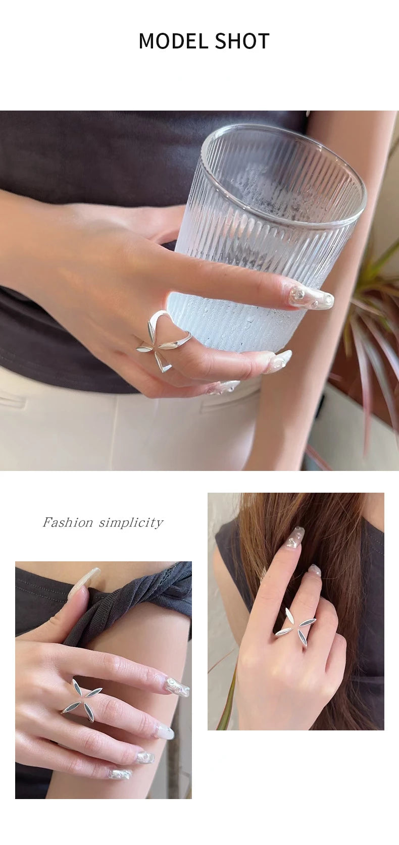 925スターリングシルバーのユニークな女性用リング。指に調節可能なヴィンテージクロスフラワーリング。パーティーや誕生日のギフトに。