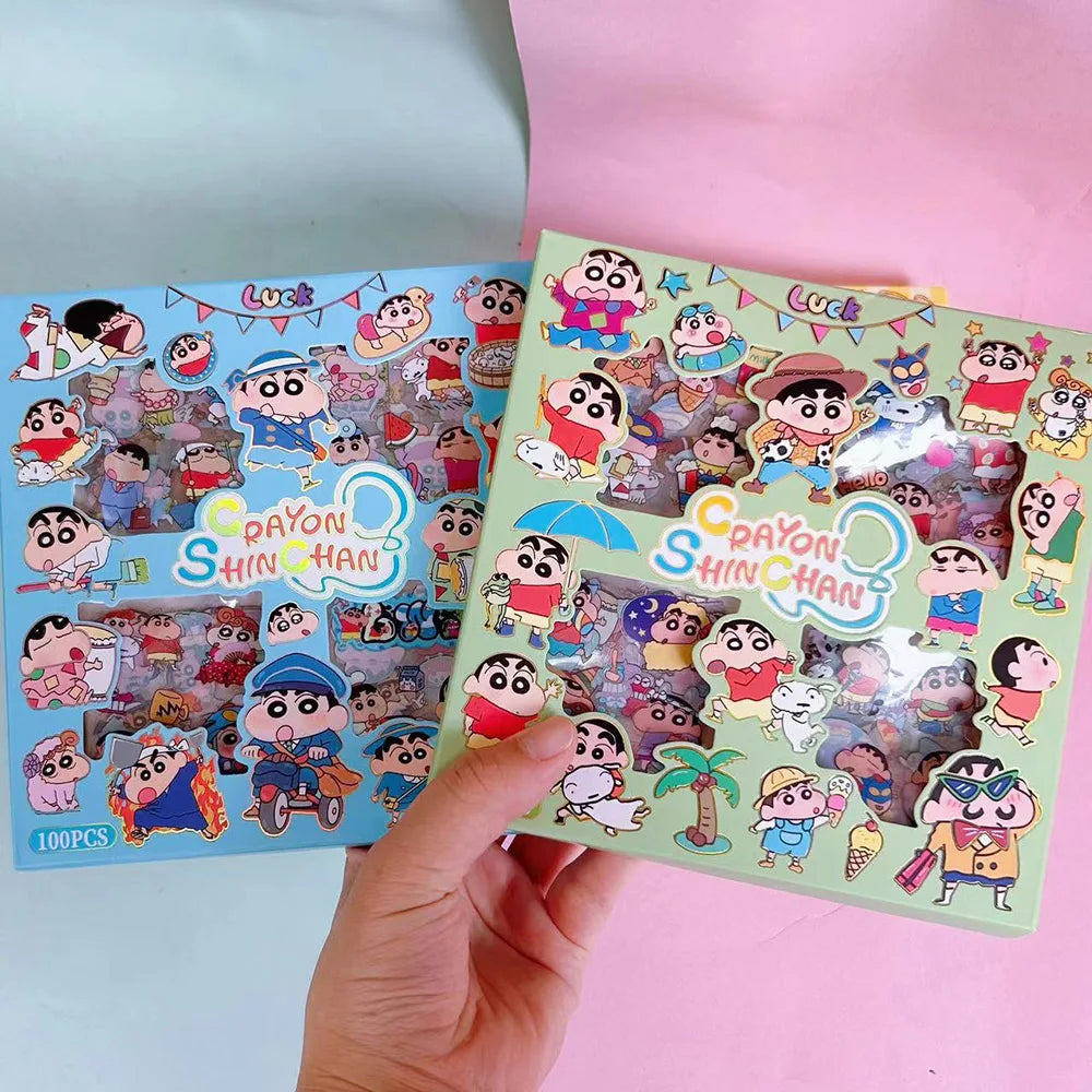 100PCS Crayon Shin-chan Anime Toys Stickers Transparent Applique Computer Skateboard DIY Decoration Accessories Christmas Gifts