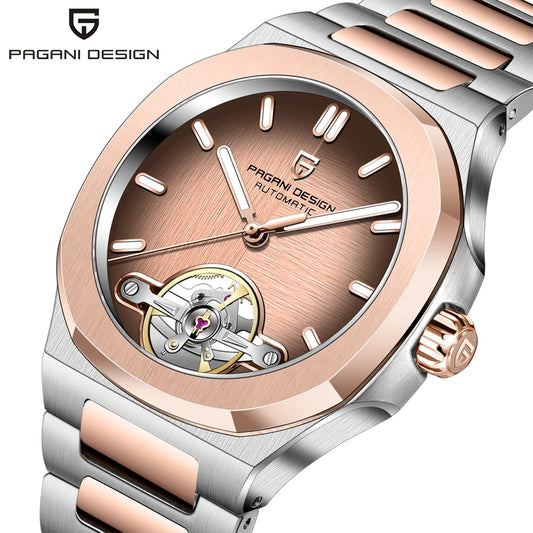 PAGANI DESIGN Men's Watches Rose Gold Skeleton Tourbillon Automatic Watch For Men Stainless steel Fashion Mechanical Wristwatch