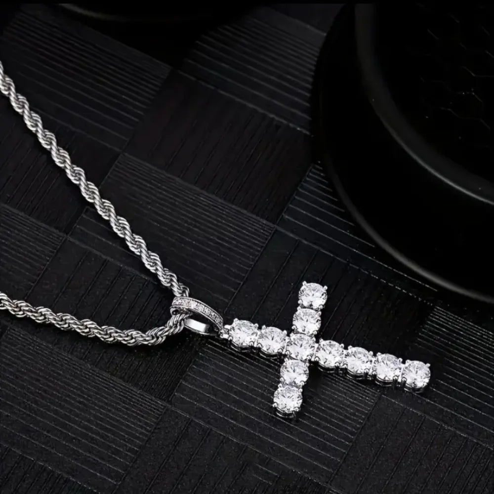 60cm ツイストチェーン ロングネックレス レディース/メンズ ファッション 高級 キュービックジルコニア クロスペンダントネックレス ギフト ラブアクセサリー