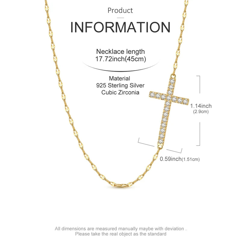 2025 New 925 Sterling Silver Necklace Golden Cross Simple Necklaces for Women Anniversary Birthday Jewelry Gift Female