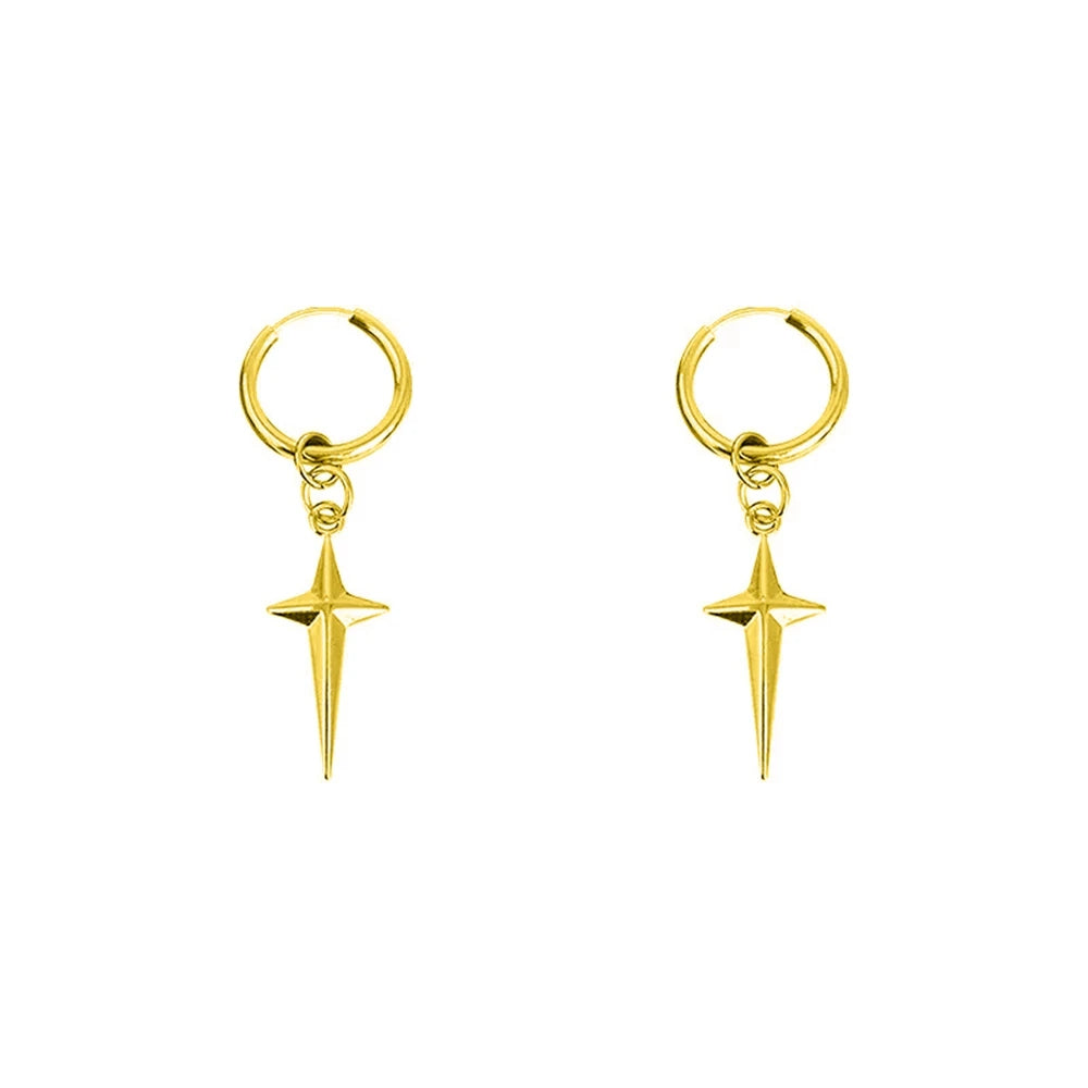 925シルバーニードルメンズクロススターパンクダングルイヤリングゴシックレディースクロスイヤーフープイヤリングハギーペンダントピアスジュエリー