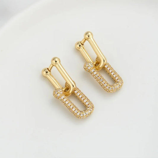 18K Gold Plated Double Section U-shape Horseshoe Oval Hoop Earrings for Women Vintage Ins Removable Earrings Party Jewelry
