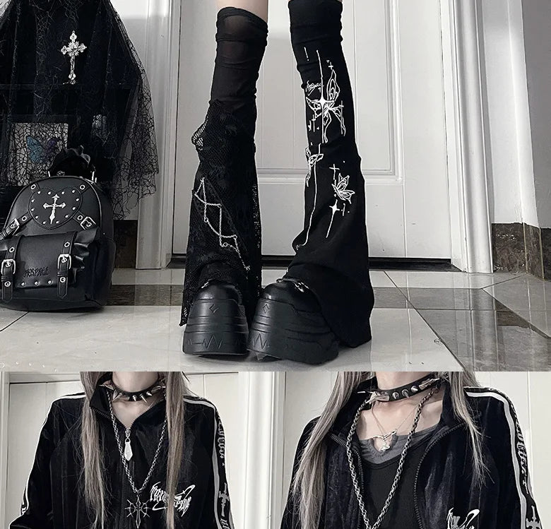 オリジナルサブカルチャーゴスベルベットプリントジッパージャケット秋の新しいストリートパンクスタイルダークルーズスポーツコート原宿カジュアルジャケット