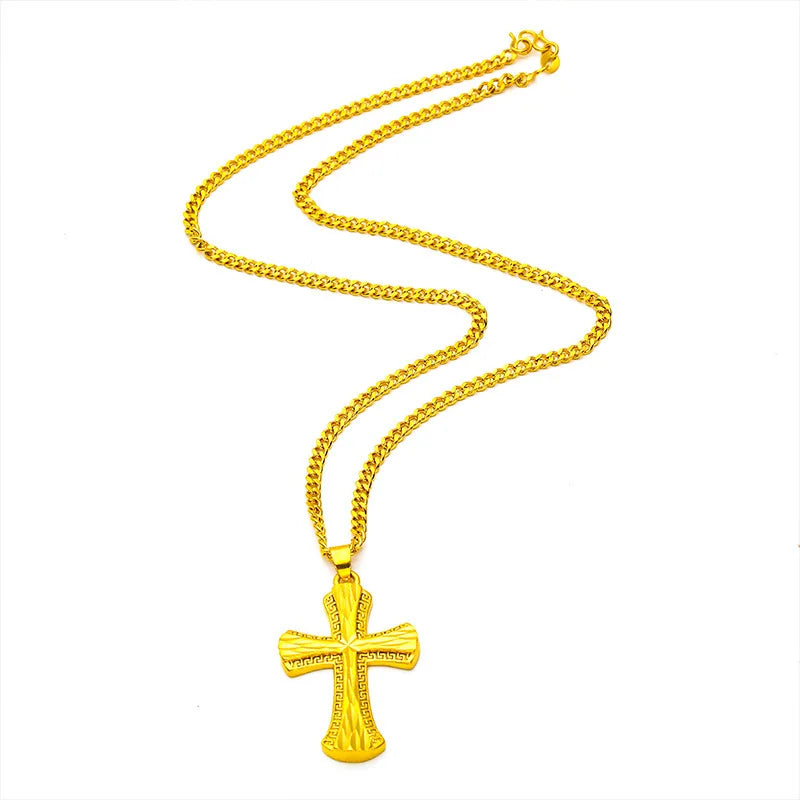 Men's 24K Gold (AU999) Overbearing Cross Necklace | Openwork cross chain, micro-diamond glow with magnetic closure