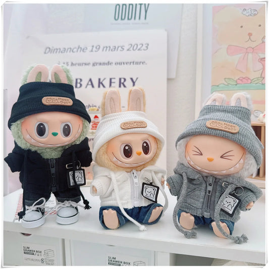17cm Labubu Bear Casual Jacket Doll Clothes - Cute Plush Outerwear for Pullip Blythe OB11 BJD, Kawaii Teddy Coat