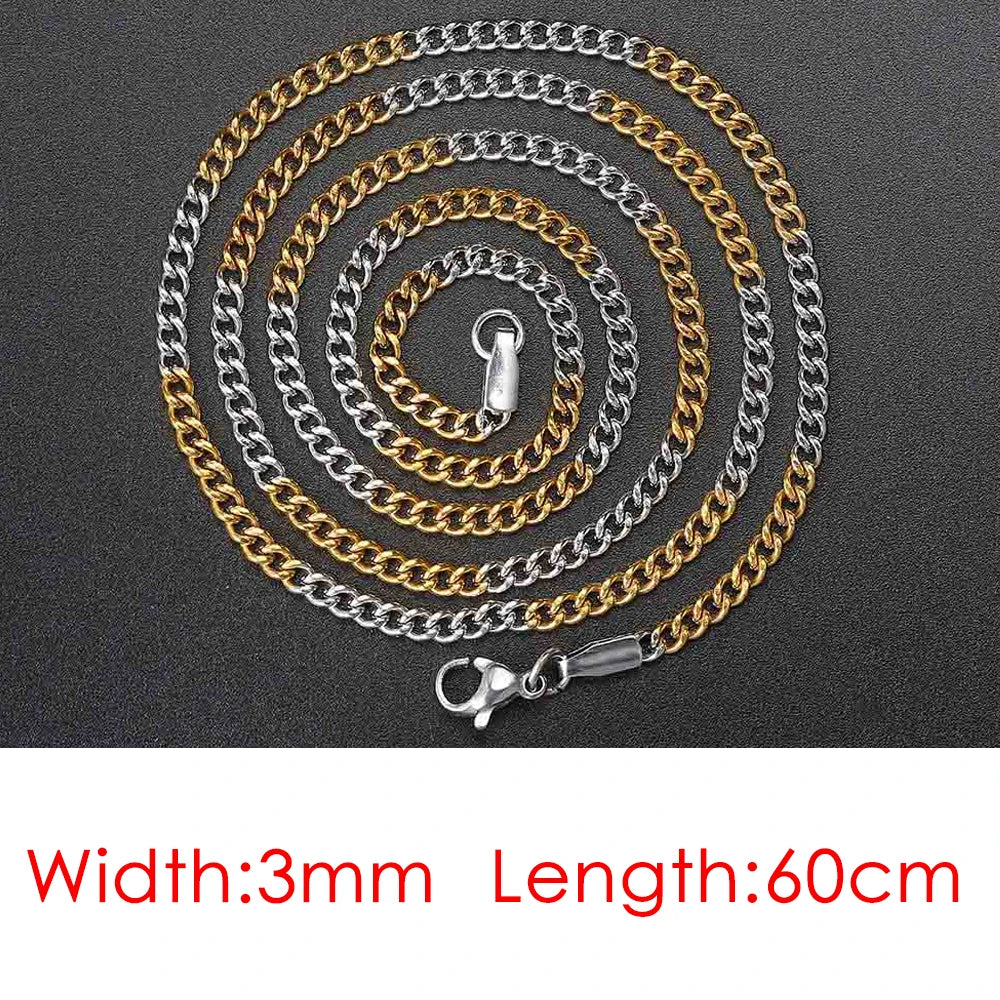 メンズ キューバンチェーンネックレス 3/5mm 60cm ステンレススチール ミニマリスト シルバーカラー ファッション ヒップホップ ジュエリー トレンド アクセサリー ギフト