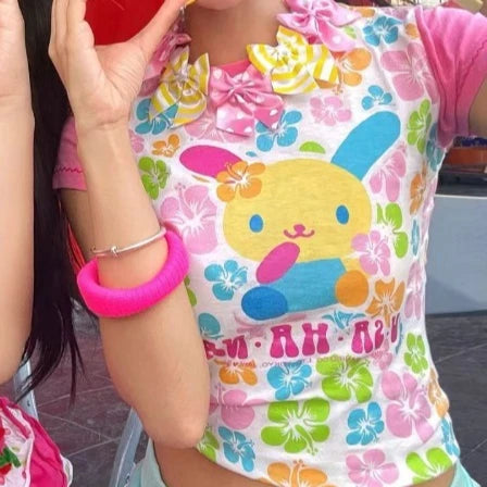 日本のレトロドーパミン半袖Tシャツかわいい漫画ウサギプリントTシャツ夏レディーススリムスイートサブカルチャー服トップス