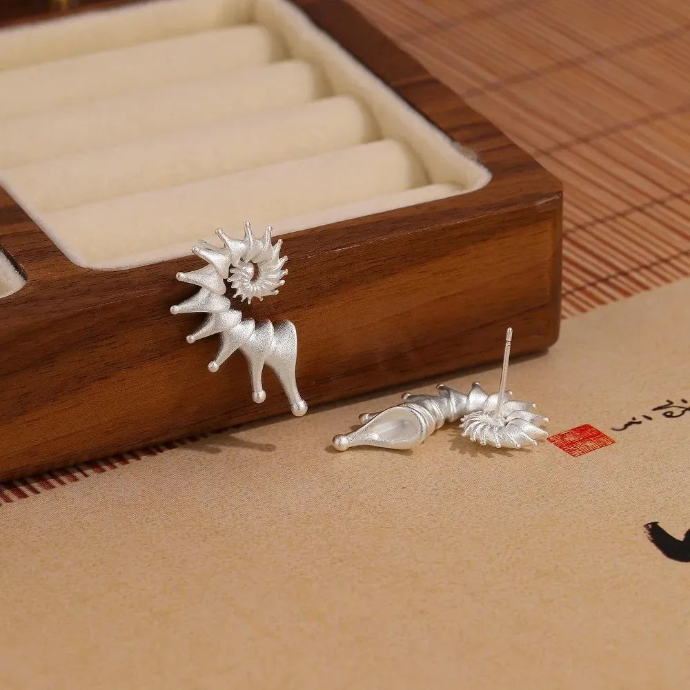 New Gothic Stereo Conch Personality Ancient Silver Stud Earrings for Men Women Hallowmas Punk Jewelry Vacation Accessory Gift